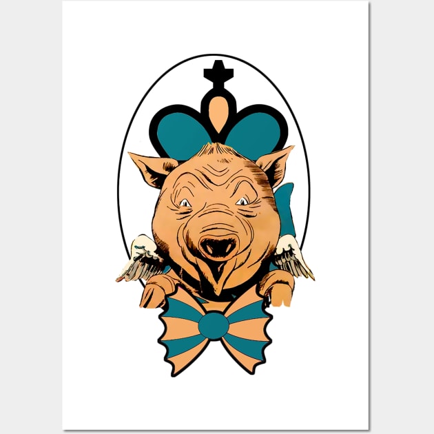 Holy pig with a tie, wings and cross Wall Art by Marccelus